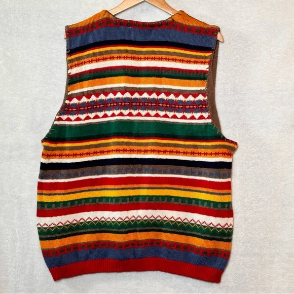 Vtg highgate Ltd II Multicolor Striped Western Knit Button front vest sweater 2X - Picture 6 of 6